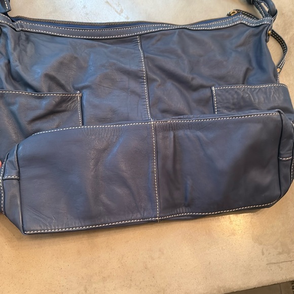 Navy blue leather shoulder bag - Picture 2 of 8